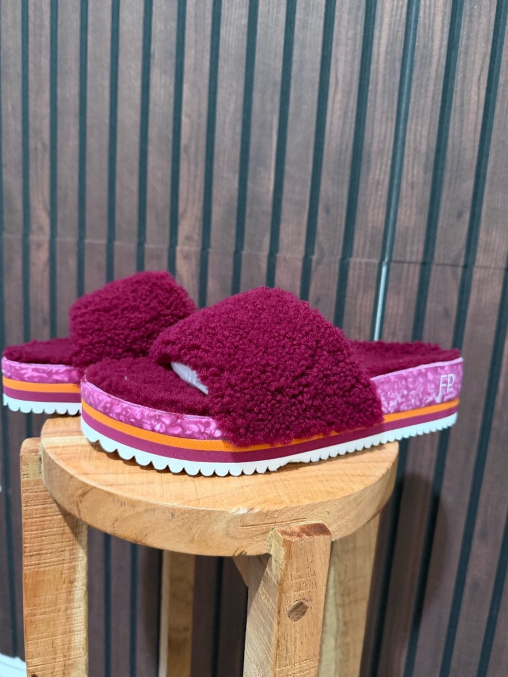 Free People Fleks Cito Slide Teddy Bear Shearling Platform Slides Berry